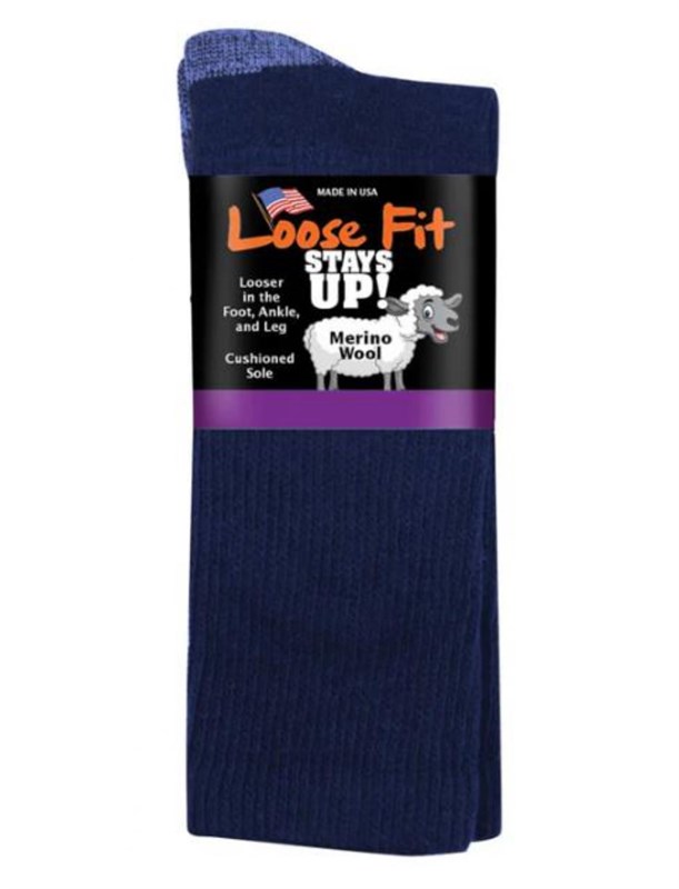 EXTRA WIDE LOOSE FIT MERINO WOOL CREW SOCK NAVY - Main